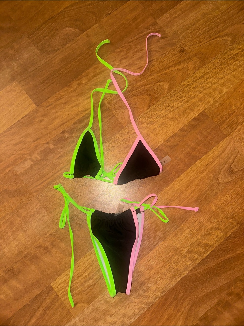 SHEIN Black Neon Green and Pink Bikini